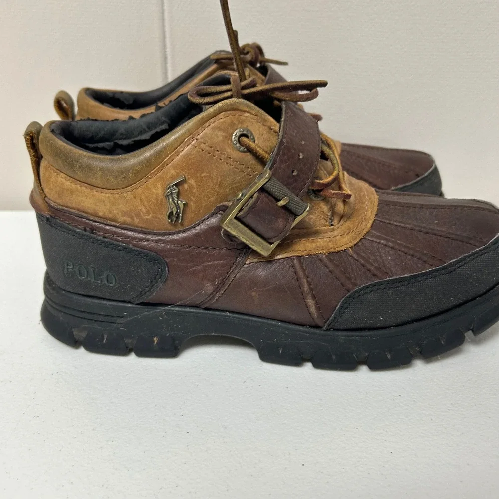 Polo Ralph Lauren Dover III Duck Boots Mens 7.5D Brown Leather Buckle Strap